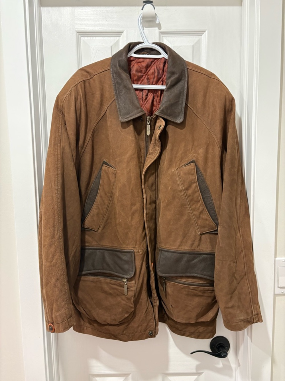 Vintage Men's Brown Suede Leather Field Jacket XL full zip